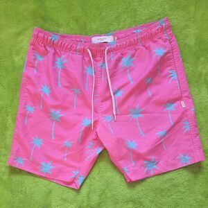 AMBSN California Men’s SZ S Board Shorts Surf Swim Turqoise Pink Palm Tree Print